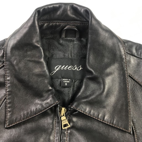 GUESS Womens Leather Jacket Black Zip Up S - Picture 4 of 6